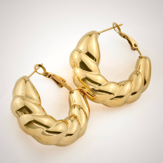 Gabriela Oversized Chunky Croissant Hoops - Thick Lightweight Hoops: Yellow Gold
