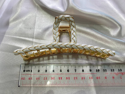 Heritage Lux White hair clips, Gold metal Large Twist Hair claw, barrette