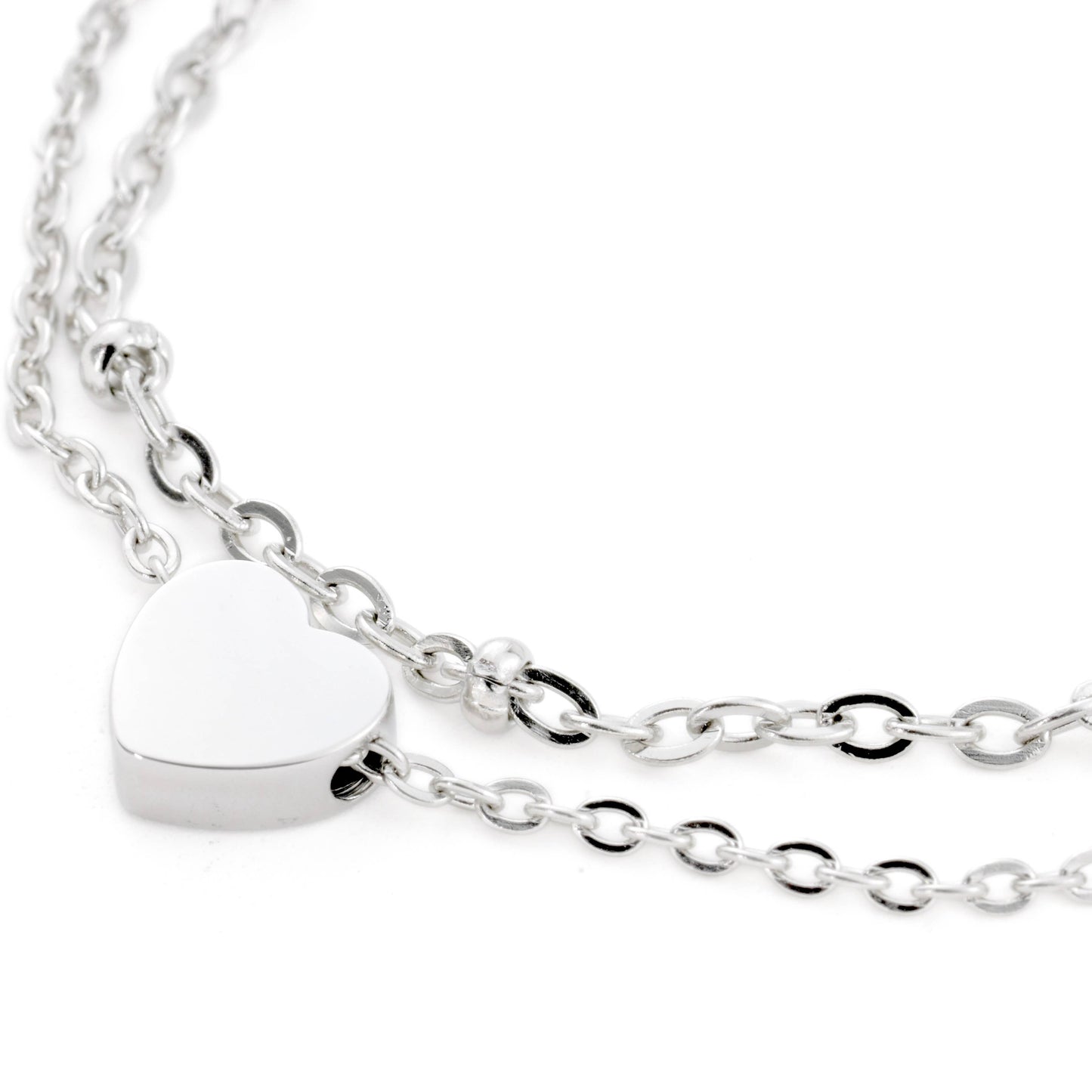 Lara Layered Heart Anklet - Double Chain Heart Charm Anklet: Yellow Gold / Stainless Steel (Waterproof)
