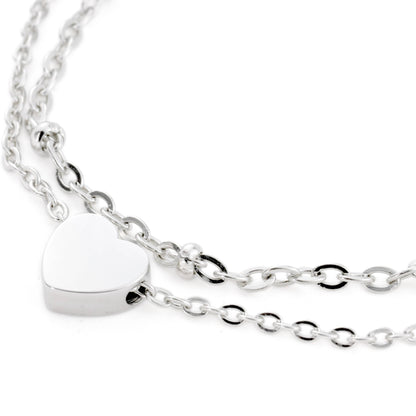 Lara Layered Heart Anklet - Double Chain Heart Charm Anklet: Yellow Gold / Stainless Steel (Waterproof)