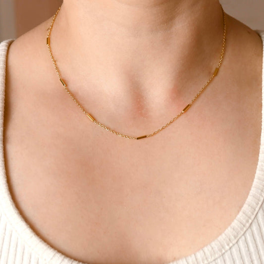 Coline Tube Beaded Chain Necklace - Dainty Gold Satellite Chain