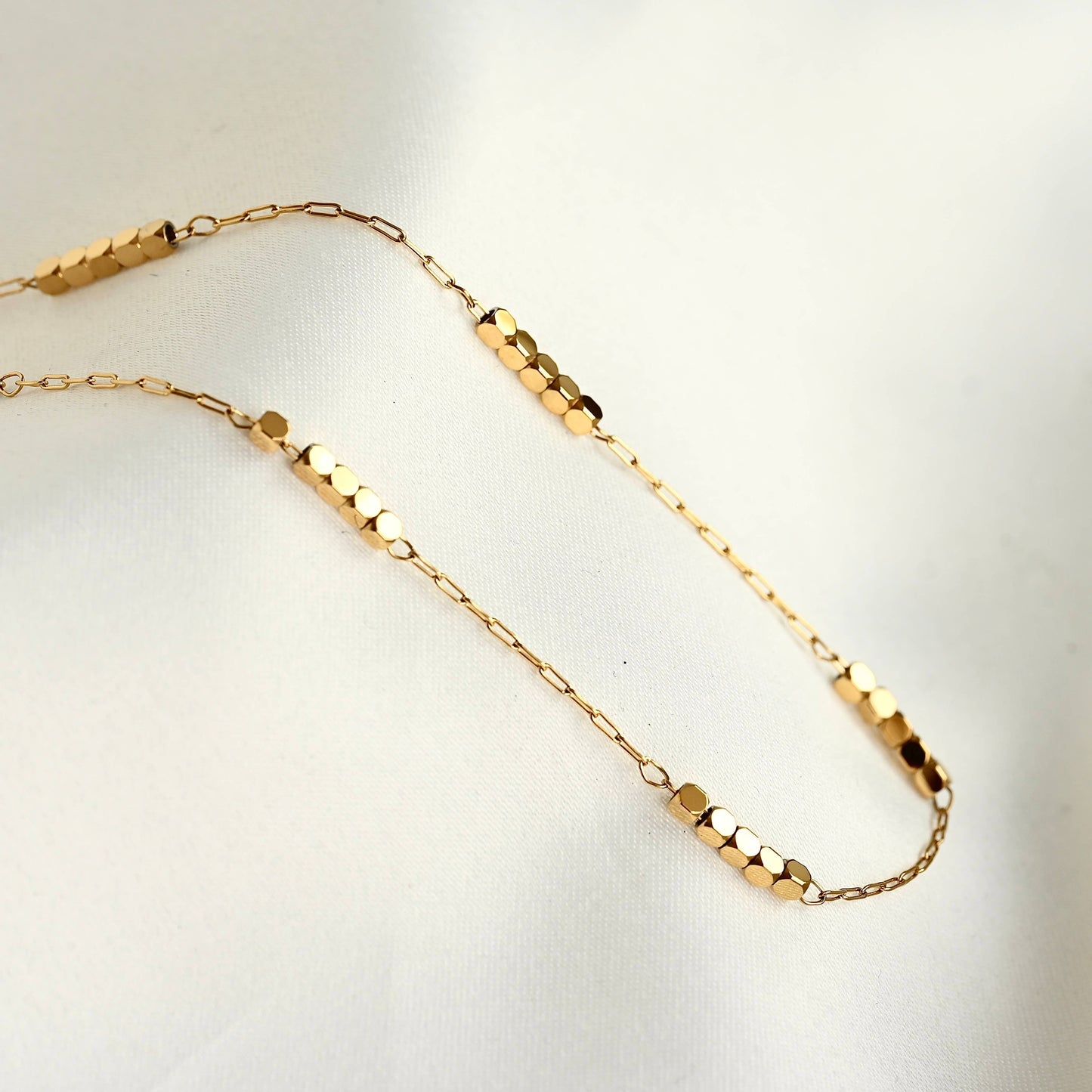 Tanya Cube Beaded Chain Necklace - Square Beaded Paperclip Chain