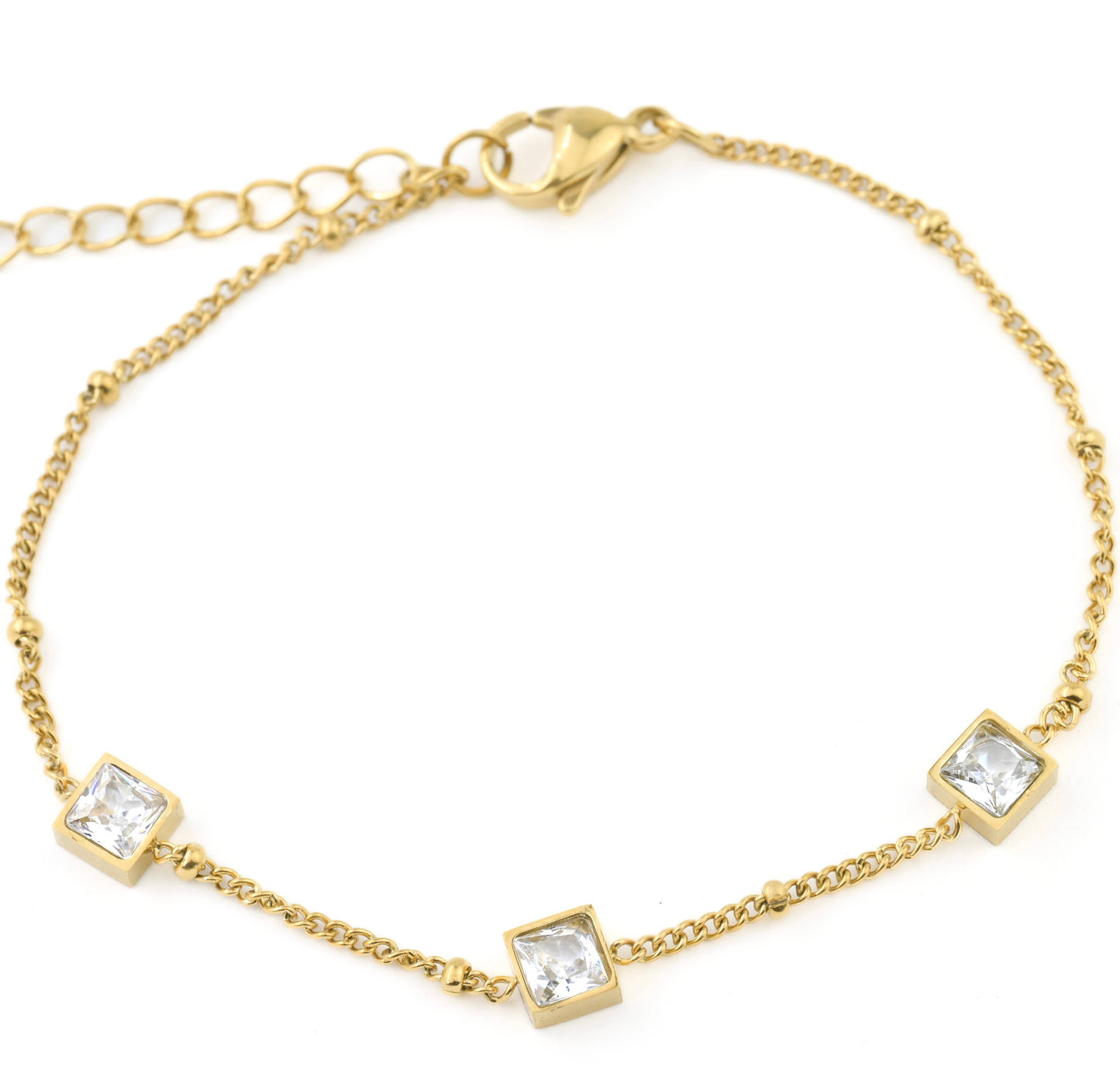 Ruffine Diamond Trio Bracelet - Gold Square CZ Satellite Bracelet: White/ Colorless