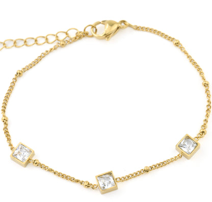 Ruffine Diamond Trio Bracelet - Gold Square CZ Satellite Bracelet: White/ Colorless
