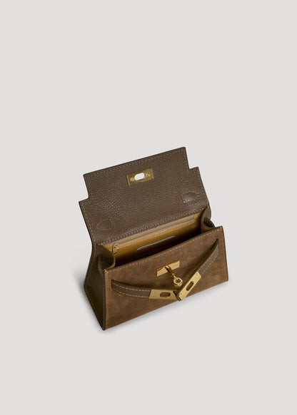 Victoria Bag in Taupe Suede and Dollar Leather