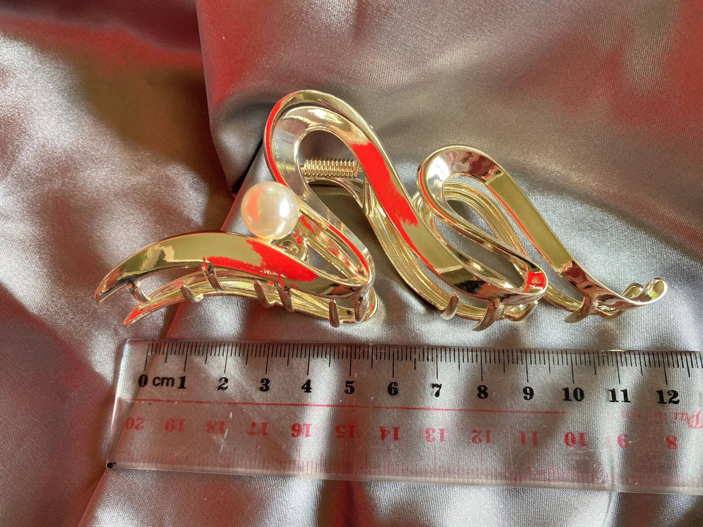 Large Hair Clip, Pearl, Hair Accessories, Metal, Thick Hair: Gold