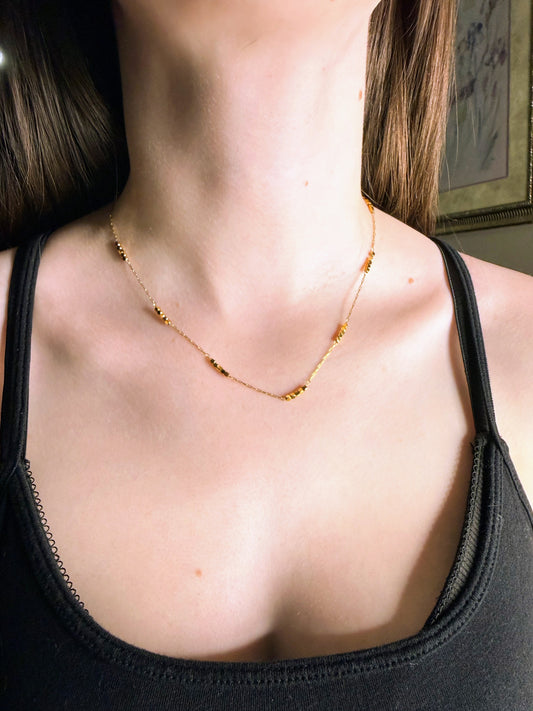 Tanya Cube Beaded Chain Necklace - Square Beaded Paperclip Chain