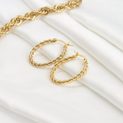 Lea Twisted Hoops - Tarnish-free 20 MM Thin Rope Hoop Earrings: Gold