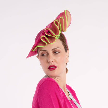 2Tone Crinoline Trimming Sinamay Fascinator | 5931H: RED+ORANGE