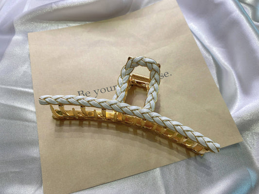 Heritage Lux White hair clips, Gold metal Large Twist Hair claw, barrette