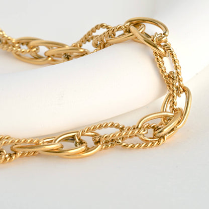 Solange Dual Chain Necklace - Twist Link Chain Necklace Bracelet Set: Necklace+Bracelet Set
