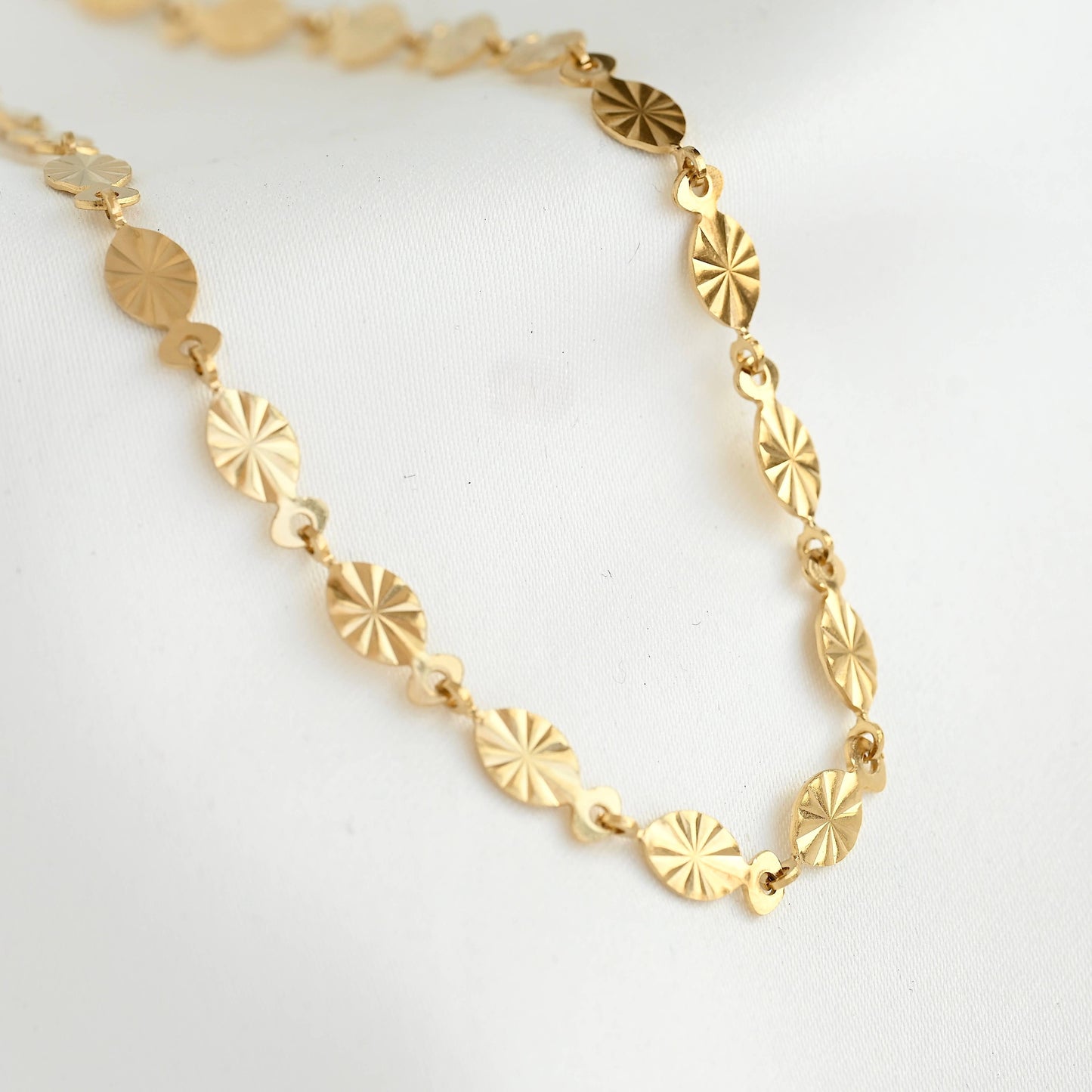 Lucile Sunburst Coin Necklace - Tarnish-free Oval Sunrays Necklace