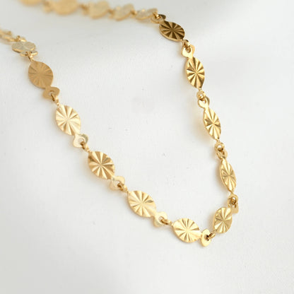 Lucile Sunburst Coin Necklace - Tarnish-free Oval Sunrays Necklace