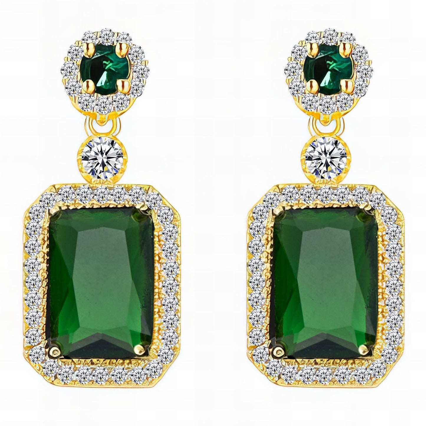 Emerald and Cubic Zirconia Drop Earrings