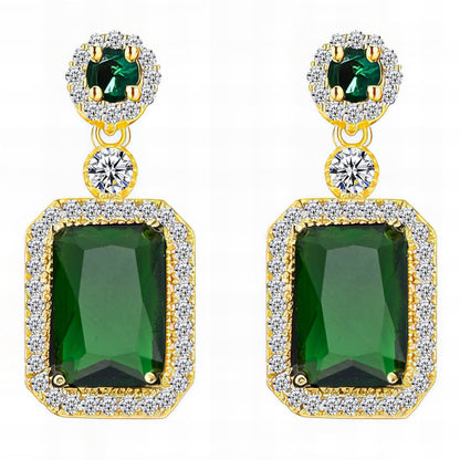 Emerald and Cubic Zirconia Drop Earrings
