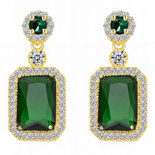 Emerald and Cubic Zirconia Drop Earrings