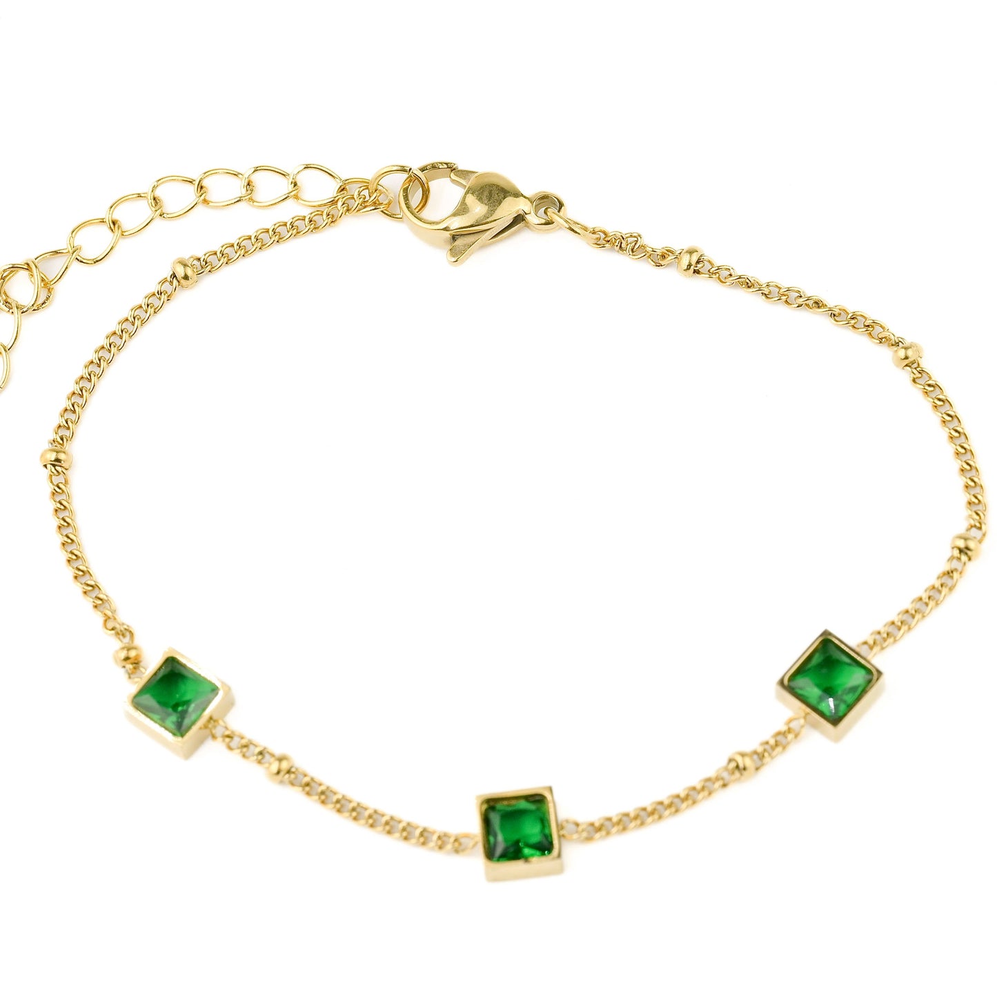 Ruffine Diamond Trio Bracelet - Gold Square CZ Satellite Bracelet: White/ Colorless