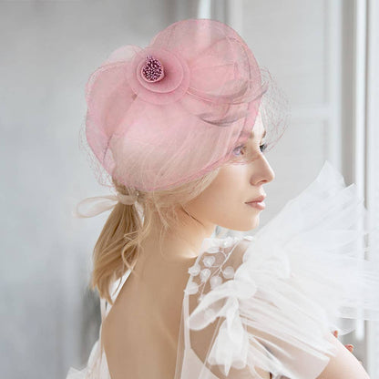 Flower Feather Mesh Fascinator / Headband: Orange