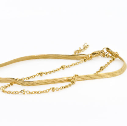Willice Layered Herringbone Anklet - Double Layer Dainty Gold Anklet