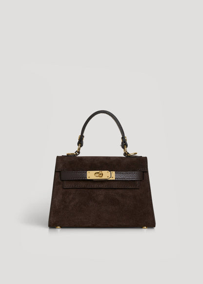 Victoria Bag in Dark Brown Suede and Dollar Leather
