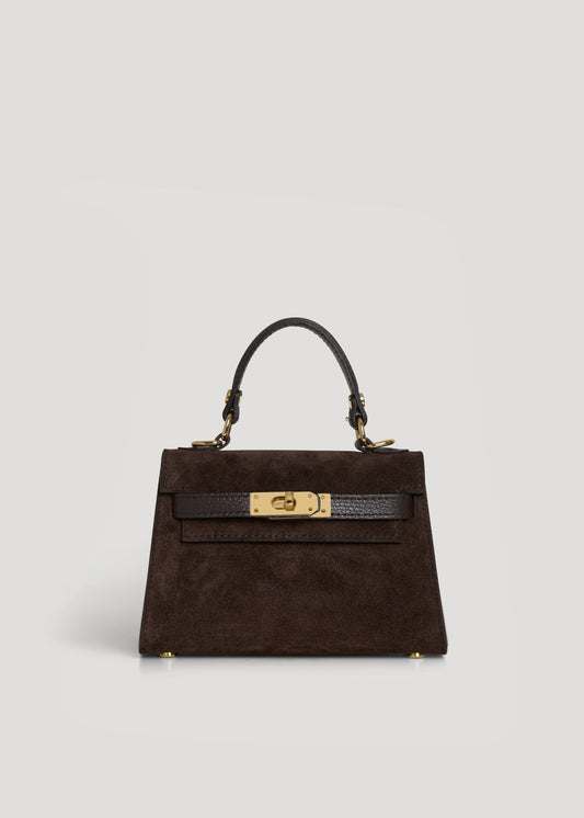 Victoria Bag in Dark Brown Suede and Dollar Leather