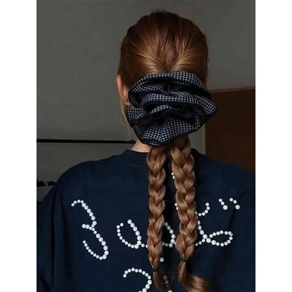 Oversized Double-Layer Gingham Scrunchie – Ponytail Accessor: Black