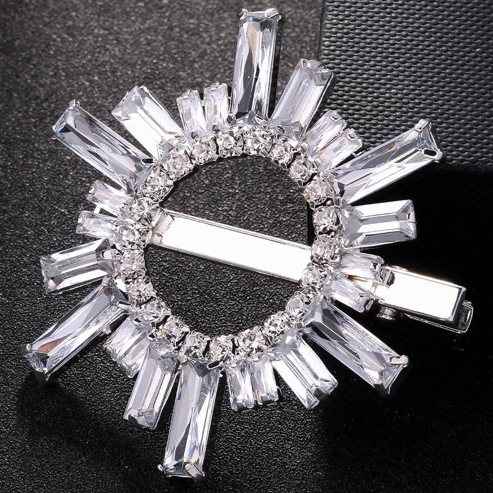 Briella Elegant Crystal Sunburst Hair Clip - Sparkling Rhinestone: Gold