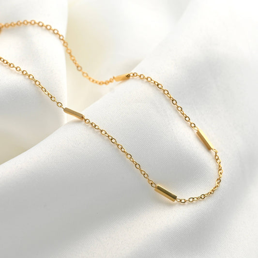 Coline Tube Beaded Chain Necklace - Dainty Gold Satellite Chain