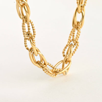 Solange Dual Chain Necklace - Twist Link Chain Necklace Bracelet Set: Necklace+Bracelet Set