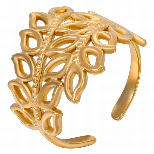Leaves Ring, 18K Gold Plated Steel