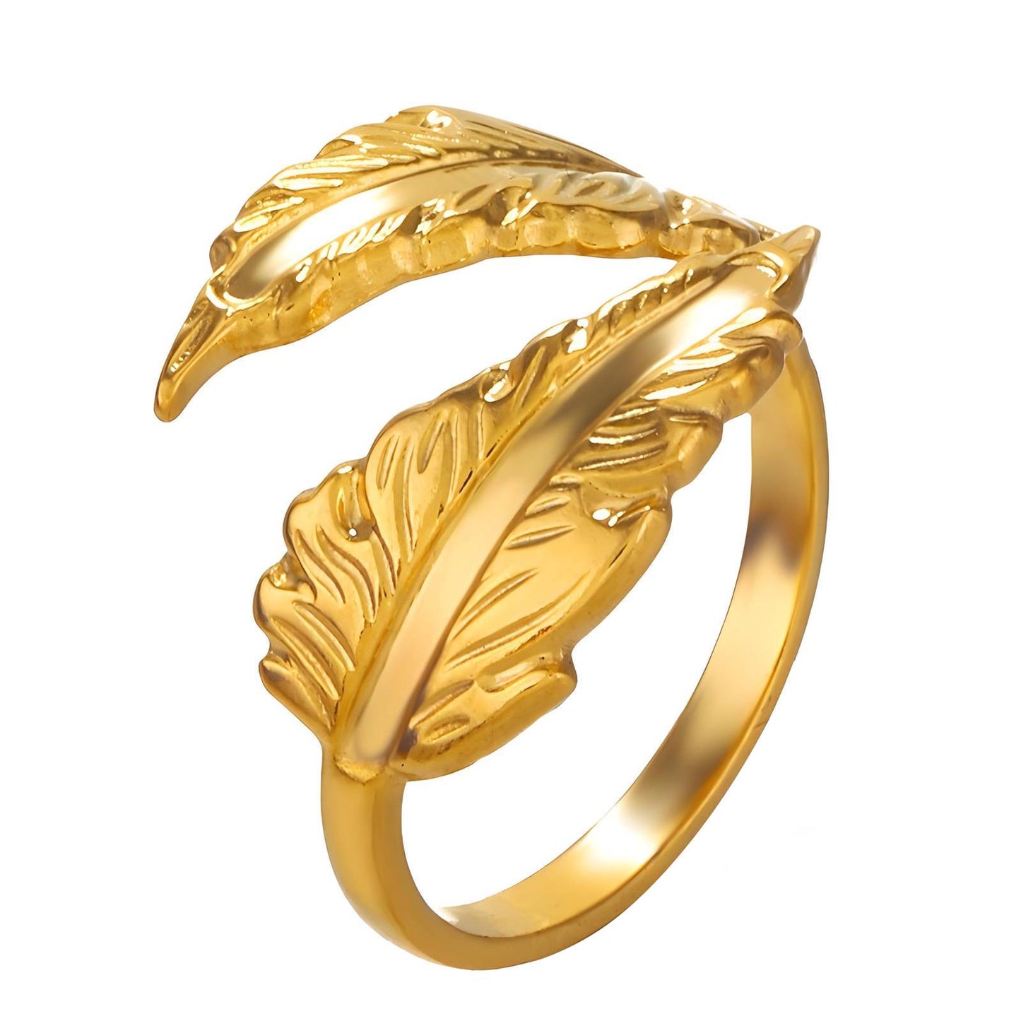 Leaves Ring, 18K Gold Plated Steel
