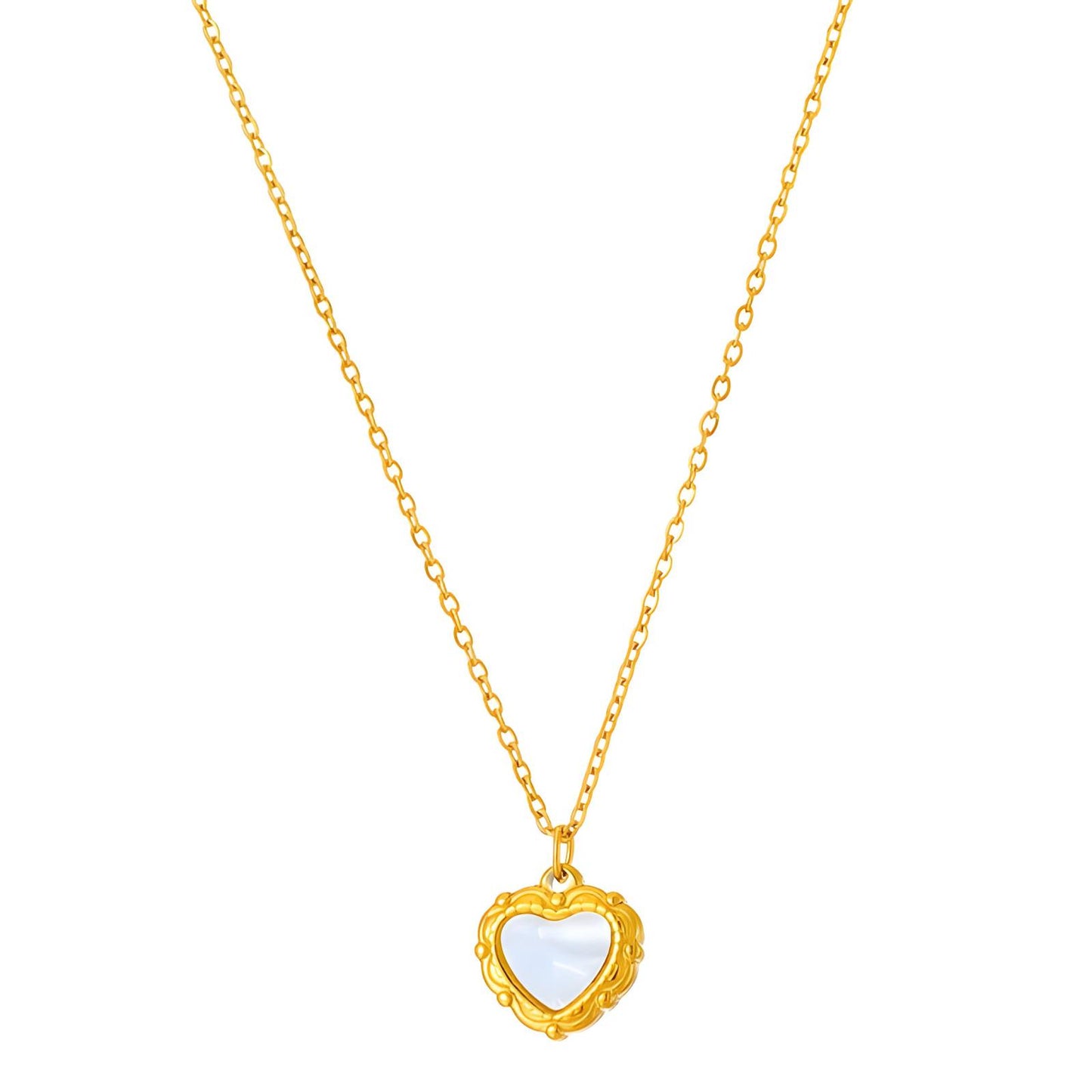 Heart Necklace with White Stone Pendant