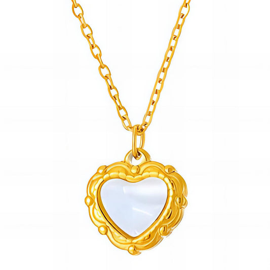 Heart Necklace with White Stone Pendant