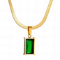 Herringbone chain Necklace with emerald green Pendant