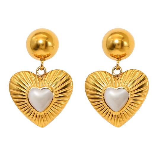 Heart Earrings with Pearl  Center