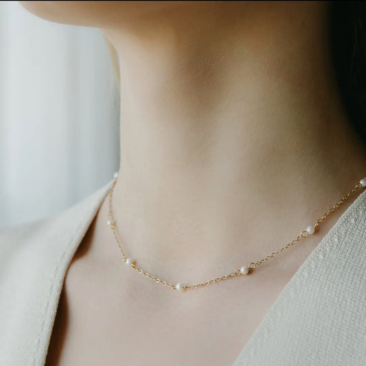 Dainty Gold Station Pearl Necklace