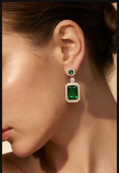 Emerald and Cubic Zirconia Drop Earrings