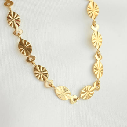 Lucile Sunburst Coin Necklace - Tarnish-free Oval Sunrays Necklace