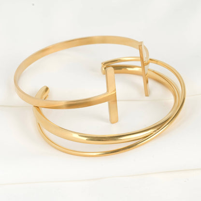 Maria 18k Gold Cuff Bracelets - X Cuff Bracelet - Bar Open Bangle: Criss Cross