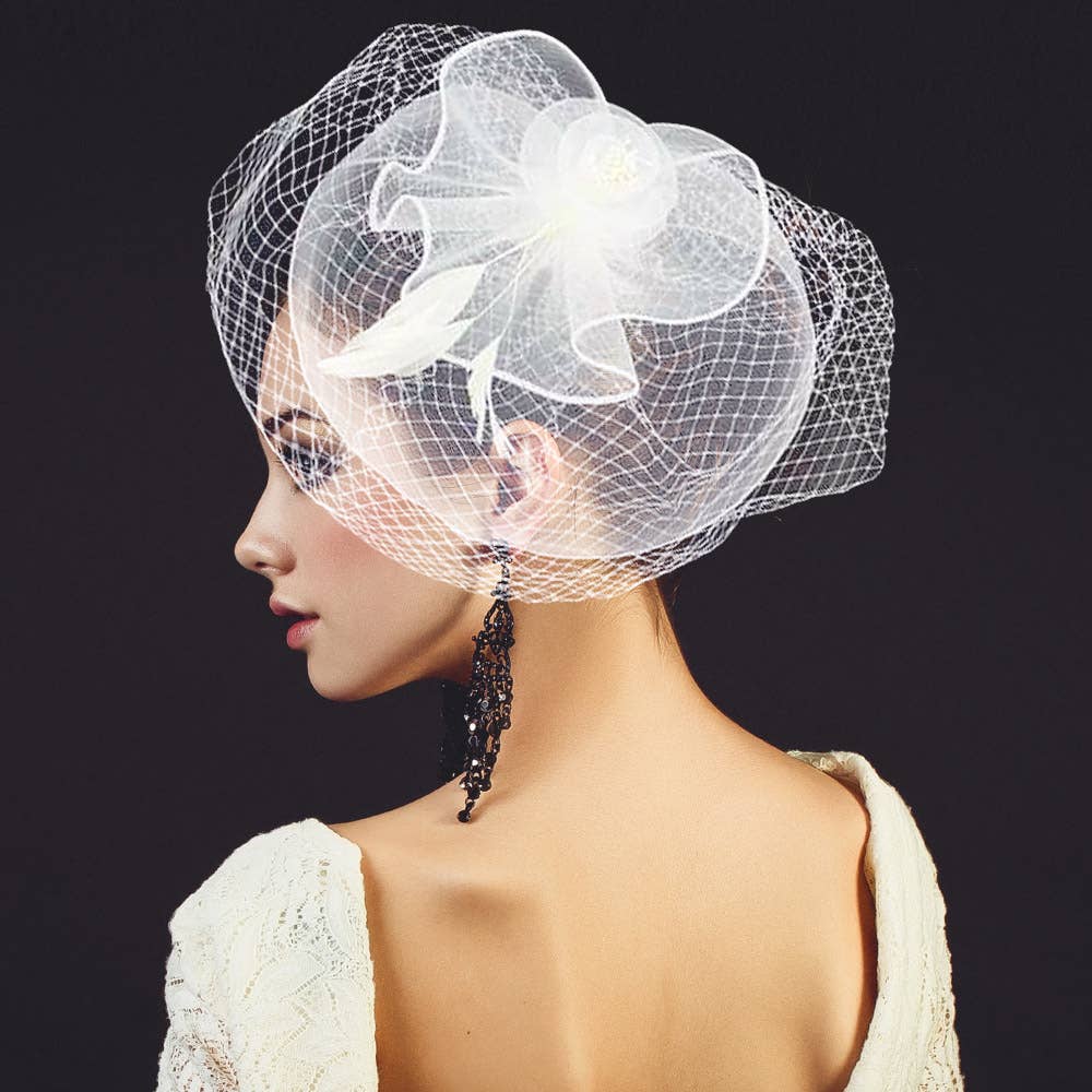 Flower Feather Mesh Fascinator / Headband: Orange