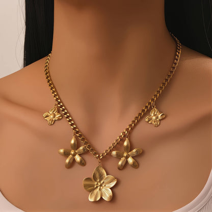 Flower Meadow Necklace, 18K Gold Plated Steel
