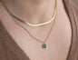 Layered Herringbone Necklace - Cushion Cut Emerald Necklace