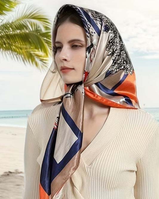 Nautical Chic Patchwork Satin Scarf 🧡