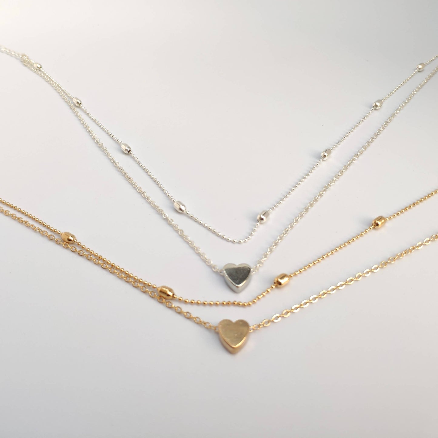 Lara Layered Heart Anklet - Double Chain Heart Charm Anklet: Yellow Gold / Stainless Steel (Waterproof)