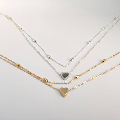 Lara Layered Heart Anklet - Double Chain Heart Charm Anklet: Yellow Gold / Stainless Steel (Waterproof)