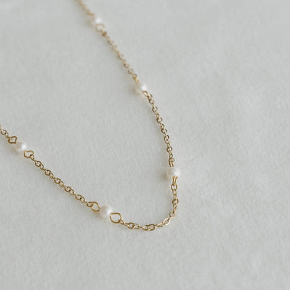 Dainty Gold Station Pearl Necklace