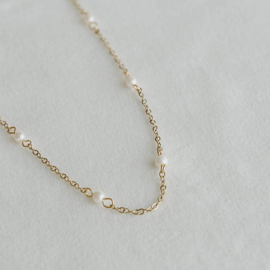 Dainty Gold Station Pearl Necklace