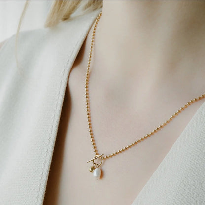 Gold Toggle Baroque Pearl Necklace