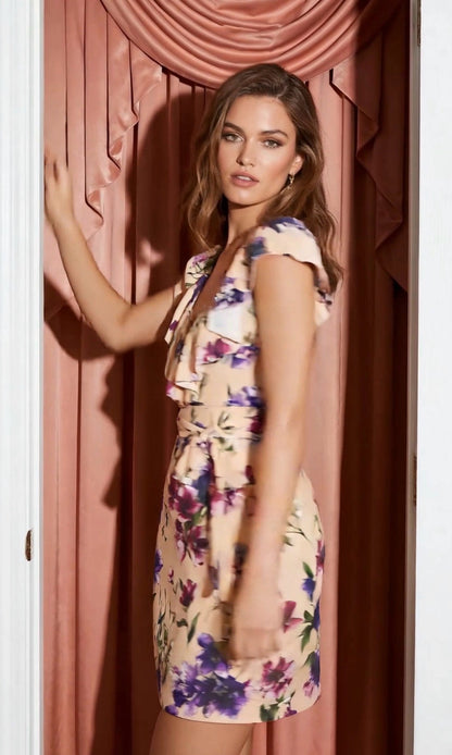 Women's Floral Mini Ruffle V-Neck Dress
