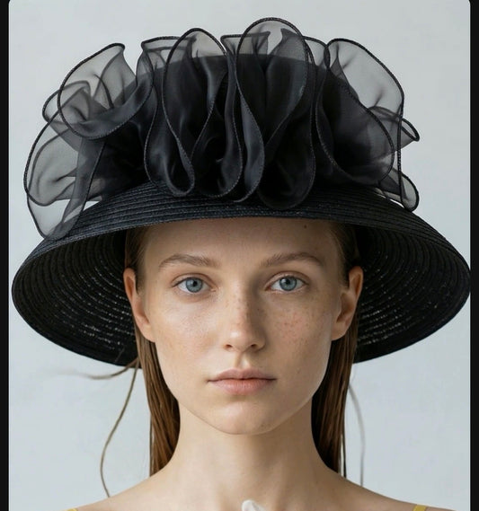 Mesh Flower Accented Dressy Hat
: Black